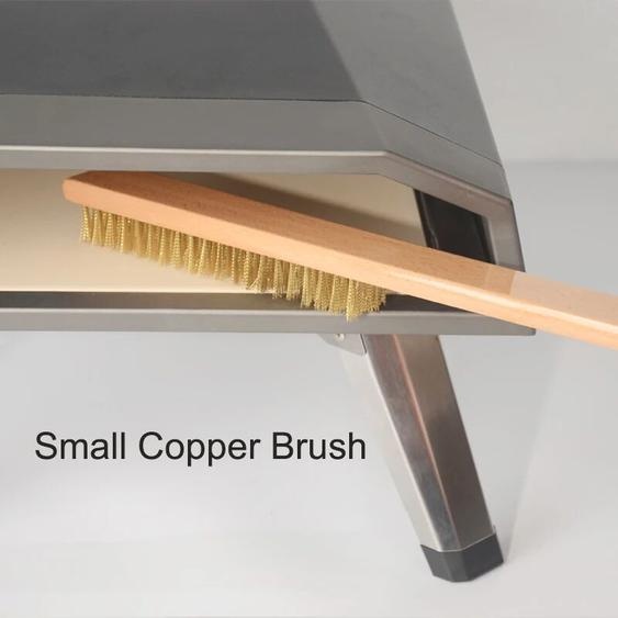 Brosse en cuivre SHANGPEIXUAN pour four à pizza, avec manche en bois et poils en laiton, petite brosse de nettoyage pour gril, compatible avec les fours Roccbox, Onni et Koda