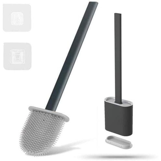 Brosse WC Brosse de toilette silicone avec support mural design amovible noir Anti-goutte, Antibactérienne, Balayette WC Ventilée, Séchage Rapide