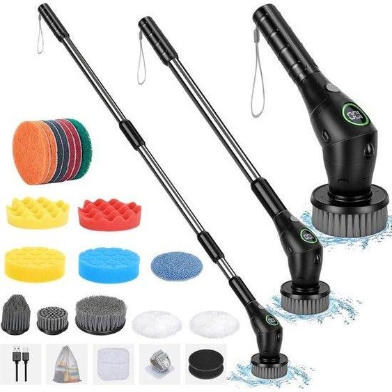 Brosseuse électrique à tête en acier - 3 vitesses - Idéale pour la salle de bains et la cuisine - Tête en acier avec embout interchangeable