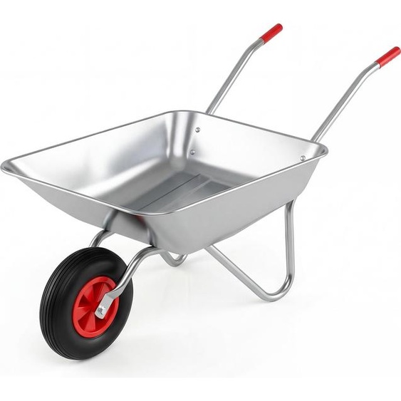 Brouette COSTWAY en métal galvanisé, roues en caoutchouc de 32 cm, brouette de chantier avec 2 poignées, brouette de jardin jusquà 136 kg, chariot basculant de jardin, argent