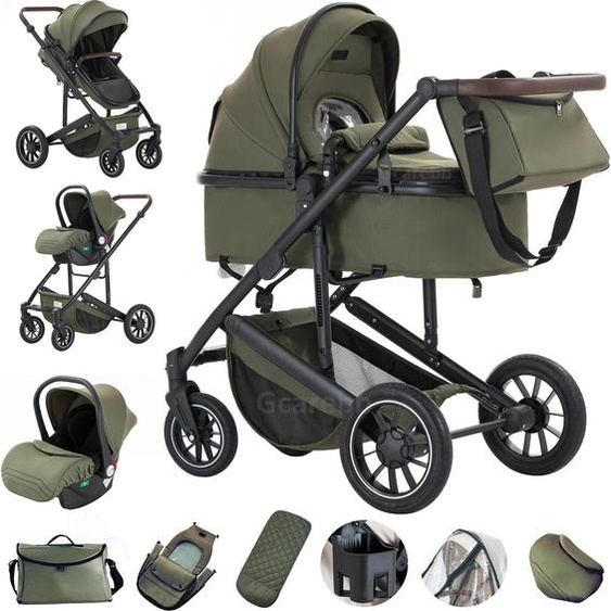 Brouette pour bébé, structure en aluminium, design pliable, 516-VERT