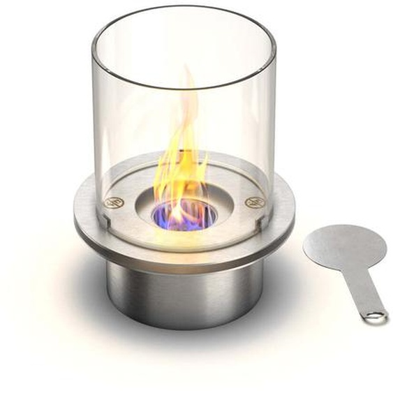 Brûleur rond avec verre pour cheminée au bioéthanol, biocheminée en acier inoxydable 1,5 lt d.25