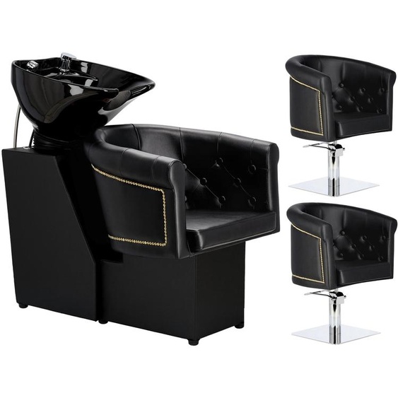 Bruno ensemble noir lave-tête et 2x fauteuil de coiffure hydraulique pivotant pour salon de coiffure lave-tête mobile cuve céramique robinetterie mitigeur douchette