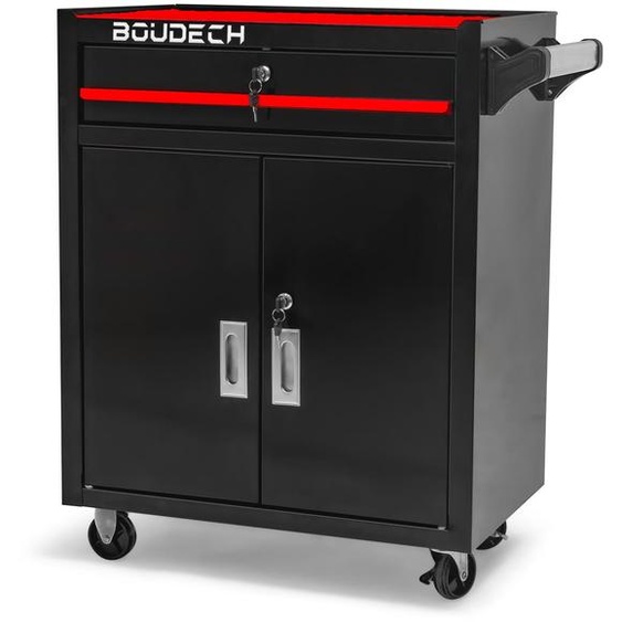 Buddy - Chariot d’atelier à deux portes avec tiroir et serrure, armoire de rangement à roues autobloquantes
