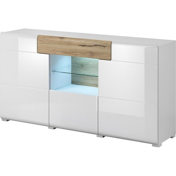 Buffet 160cm collection OHIO. Coloris blanc et chêne. LED incluses