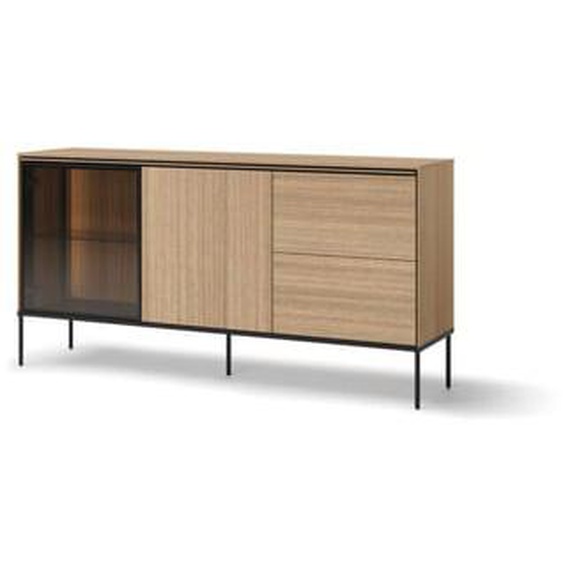 Buffet 2 portes 2 tiroirs 167 cm VERONA effet chêne et verre fumé avec LEDS