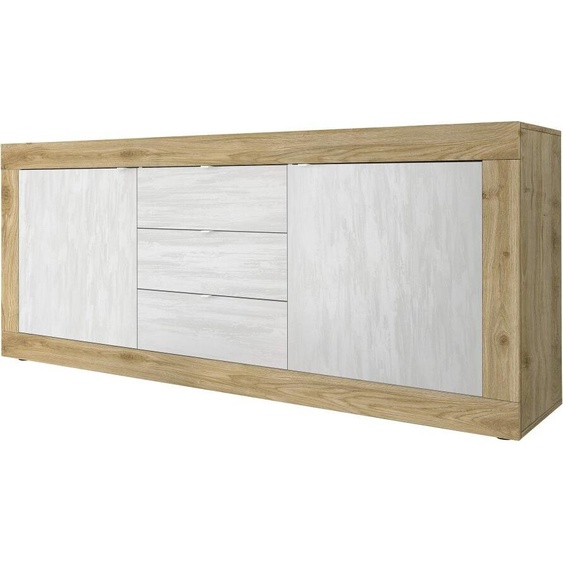 Buffet 2 portes 3 tiroirs collection ACCESS. Coloris blanc et chêne clair