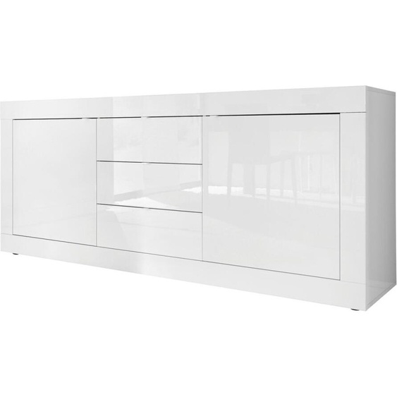 Buffet 2 portes 3 tiroirs, collection ISORA, coloris blanc laqué brillant