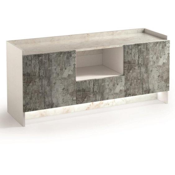 Buffet 2 portes et 1 tiroir MARVEL aspect imprimés plateau marbre éclairage led intégré