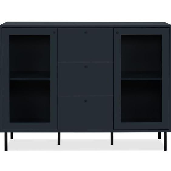 Buffet 2 portes vitrées 3 tiroirs bleu nuit 120 cm - Agata