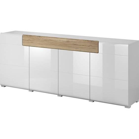 Buffet 200cm collection OHIO. Coloris blanc et finitions chêne