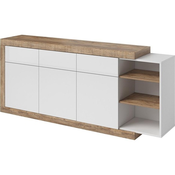 Buffet 200cm coloris chêne et blanc brillant avec nombreux rangements collection SINATRA.