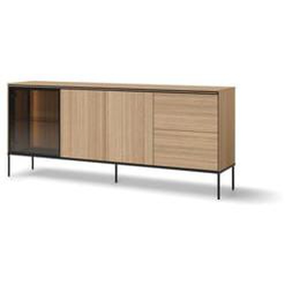 Buffet 3 portes 2 tiroirs 200 cm VERONA effet chêne et verre fumé avec LEDS