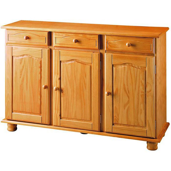 Buffet 3 portes en pin massif coloris miel - Longueur 130 x Profondeur 42 x Hauteur 86 cm