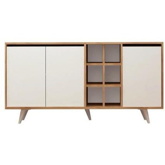 Buffet 3 portes et 6 niches décor chêne et blanc - L140 cm - 140 cm X 40 cm X 86 cm - Seria