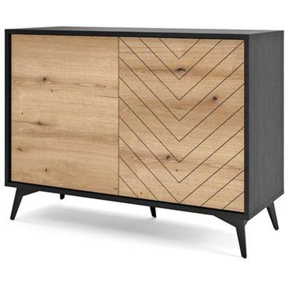 Buffet à deux portes - BOULIA - 104 cm - noir/chêne Evoke motif à chevrons