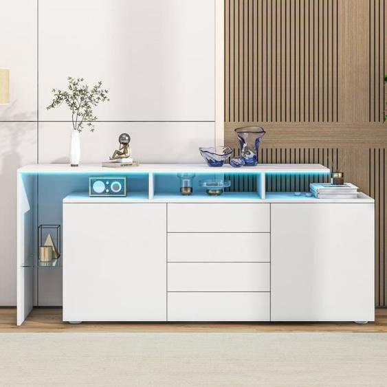 Buffet à LED 160 x 35 x 70 cm, armoire multifonction, armoire daffichage à LED, armoire de buffet de restaurant, Blanc