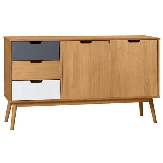 Buffet - ALTOBUY - Maras - 2 Portes - 3 Tiroirs - Bois Massif Blanc et Gris