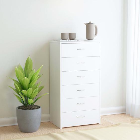 Buffet avec 6 tiroirs Blanc 50x34x96 cm Bois dingénierie