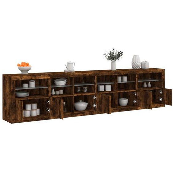 Buffet avec lumières LED chêne fumé 283x37x67 cm
