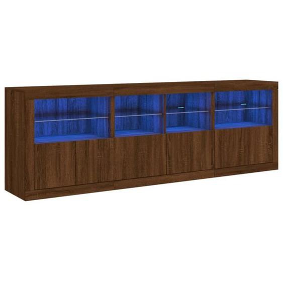 Buffet avec lumières LED chêne marron 202x37x67 cm - Meuble de salon - Contemporain - Design - Buffet bas