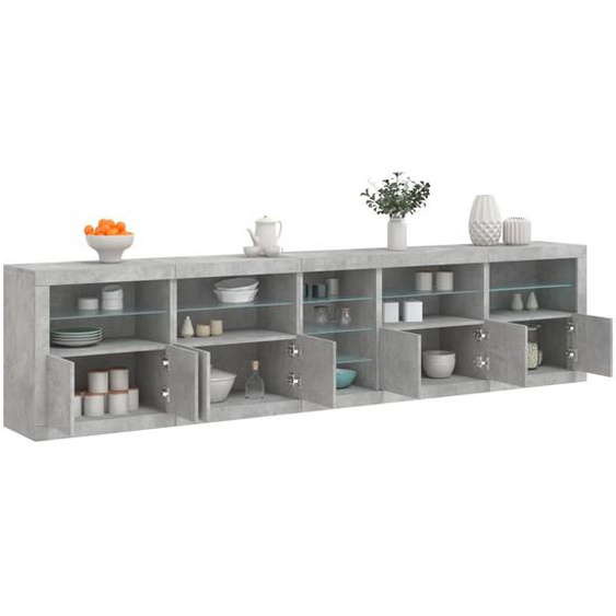 Buffet avec lumières LED gris béton 283x37x67 cm