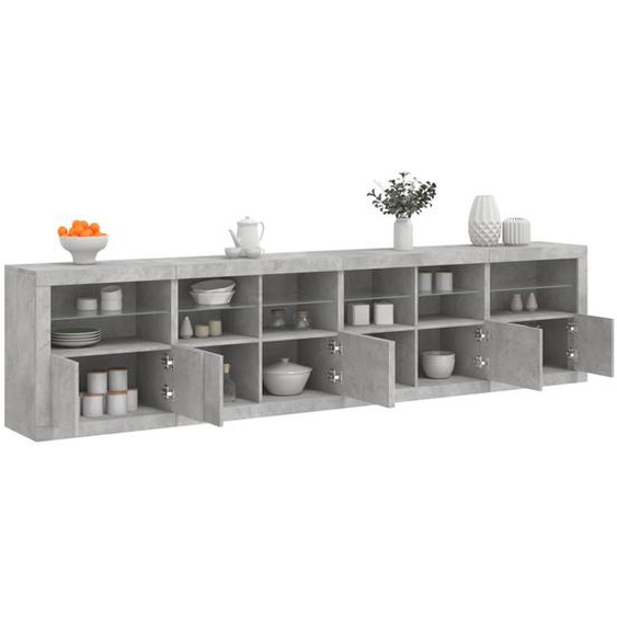 Buffet avec lumières LED gris béton 283x37x67 cm