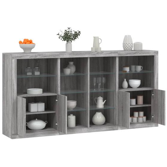 Buffet avec lumières LED sonoma gris 202x37x100 cm