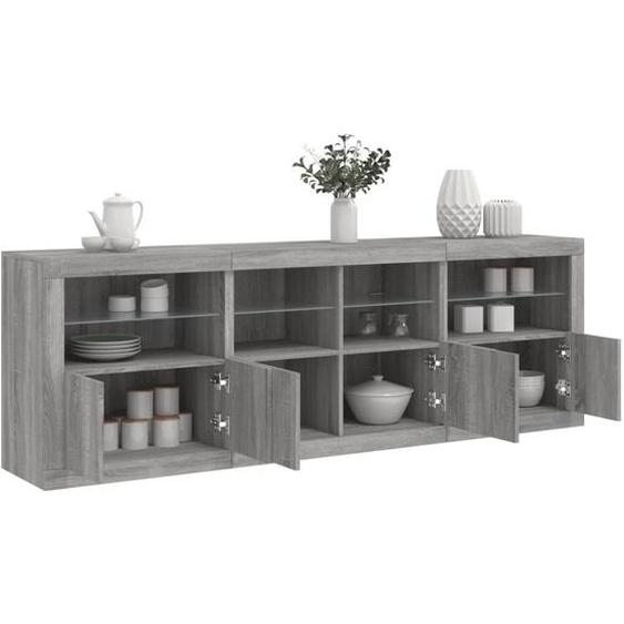 Buffet avec lumières LED sonoma gris 202x37x67 cm