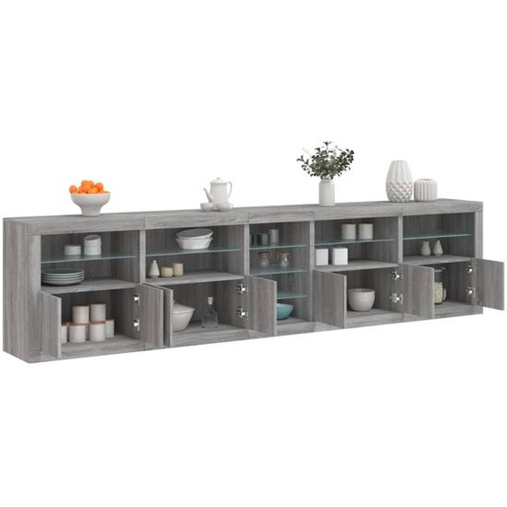 Buffet avec lumières LED sonoma gris 283x37x67 cm
