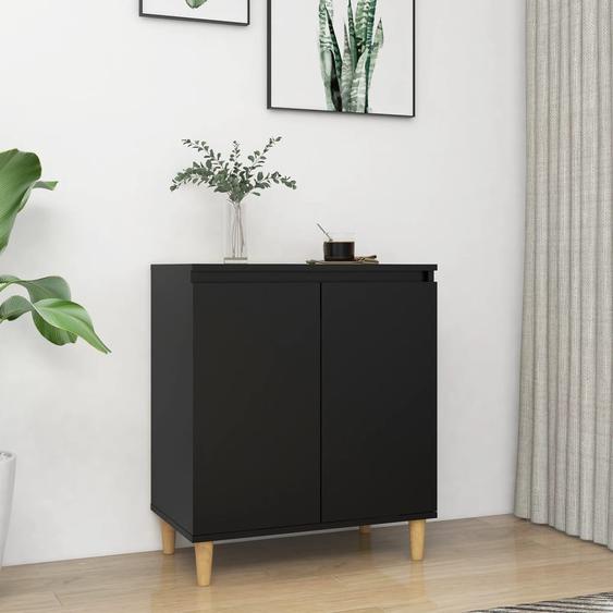Buffet avec pieds en bois massif noir bois dingénierie
