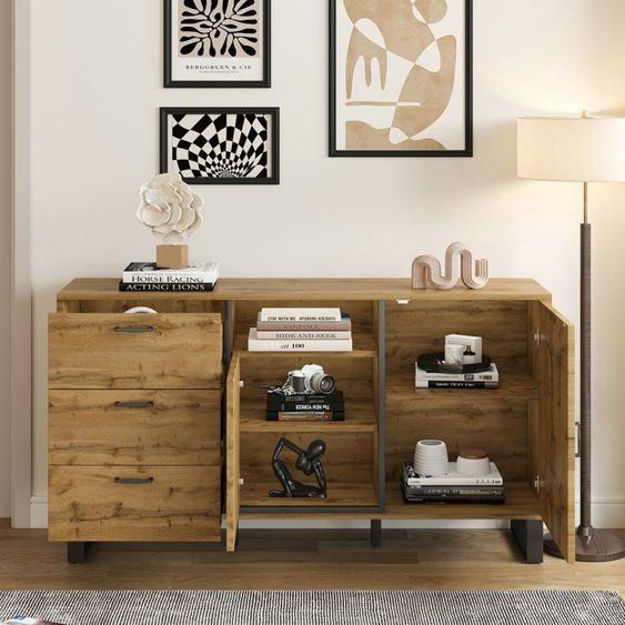 Buffet - avec tiroirs et portes - 150 x 38 x 76,5 cm - bois et noir