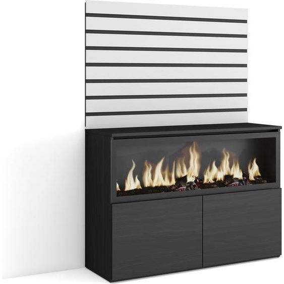 Buffet, Bahut, 107x35x145cm, Chambre à coucher, Cheminée électrique XXL, Blanc