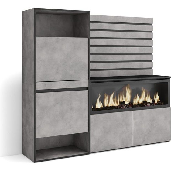 COZY Buffet, Bahut, 167x35x145cm, Chambre à coucher, Cheminée électrique XXL, Meuble à Chaussures, Ciment