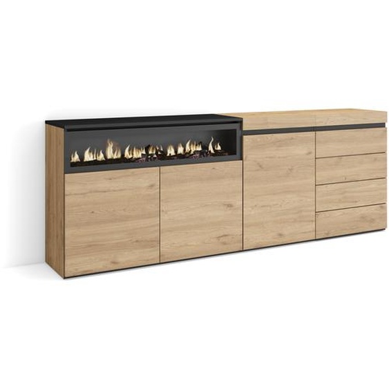 COZY Buffet, Bahut, 207x35x75cm, Chambre à coucher, Cheminée électrique, Commode, Buffet, Chêne