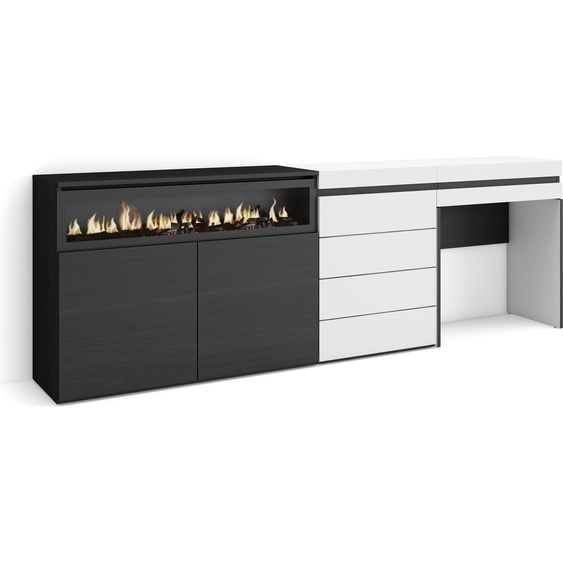 Buffet, Bahut, 227x35x75cm, Chambre à coucher, Cheminée électrique, Commode, Buffet, Coiffeuse, Blanc