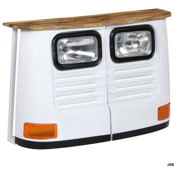 Buffet bahut armoire console meuble de rangement bois de manguier massif forme de camion blanc