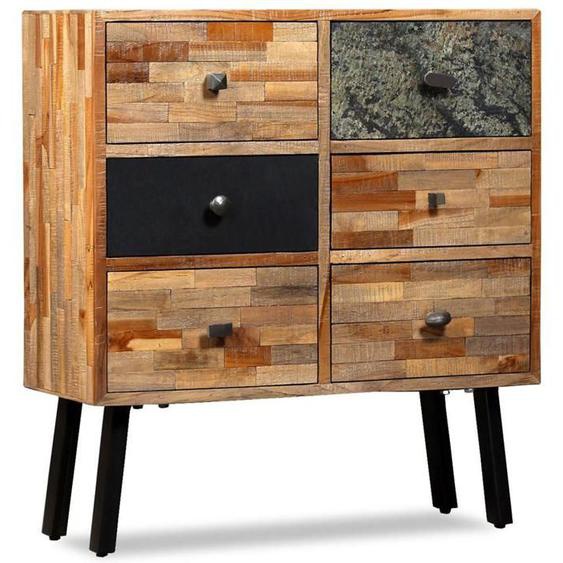 Buffet bahut armoire console meuble de rangement laterale avec 6 tiroirs teck massif de recuperation marron