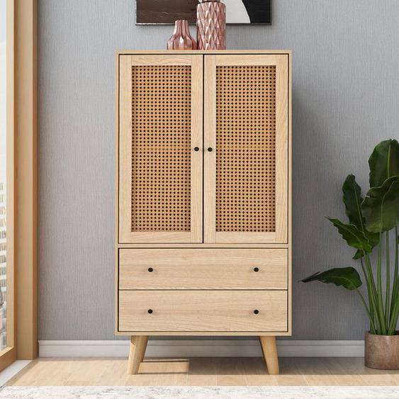 Buffet Bahut bois 60 x 40 x 120 cm grand espace de rangement avec 2 tiroirs 2 portes 2  étagères - Chêne