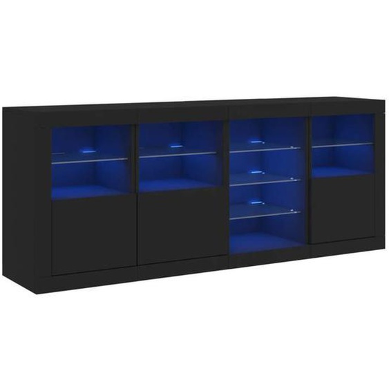Buffet bahut commode armoire meuble de rangement organisateur cuisine salle de sejour salon avec lumieres LED 164 x 37 x