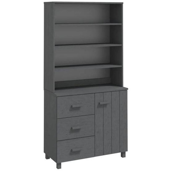 Buffet bahut commode armoire meuble de rangement organisateur cuisine salle de sejour salon bois massif de pin fonce gri