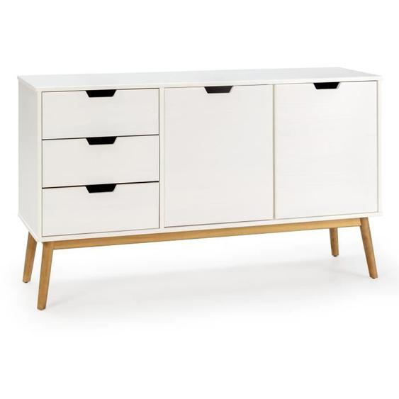 Buffet Baku 3 tiroir 2 porte blanc, pin massif, longueur 140 cm