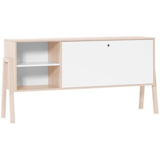 Buffet bas 1 porte rabattable - CALICOSY - SPOT - Bois Acacia et Blanc - Style scandinave