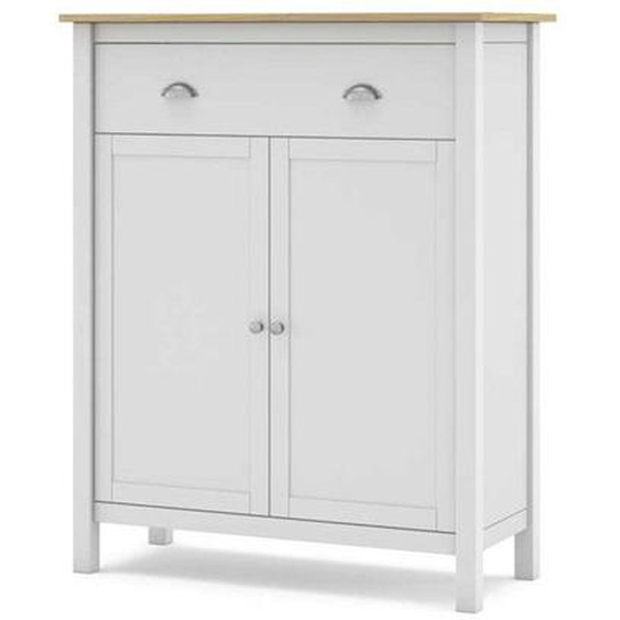 Buffet bas 2 portes 1 tiroir Blanc/Bois - TOUSMESMEUBLES - VOLCAN - Campagne - Aspect bois