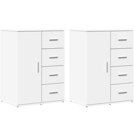 Buffet bas - Blanc - 2 pcs - Bois dingénierie - Rangement pratique