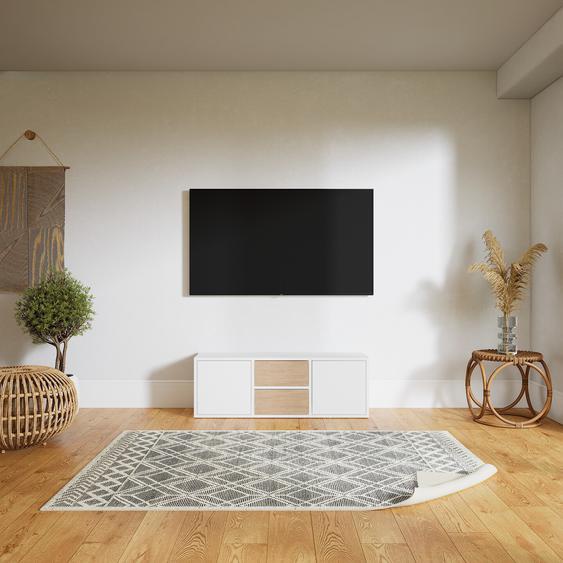 Buffet bas - Blanc, design contemporain, avec porte Blanc et tiroir Effet chêne - 118 x 41 x 34 cm