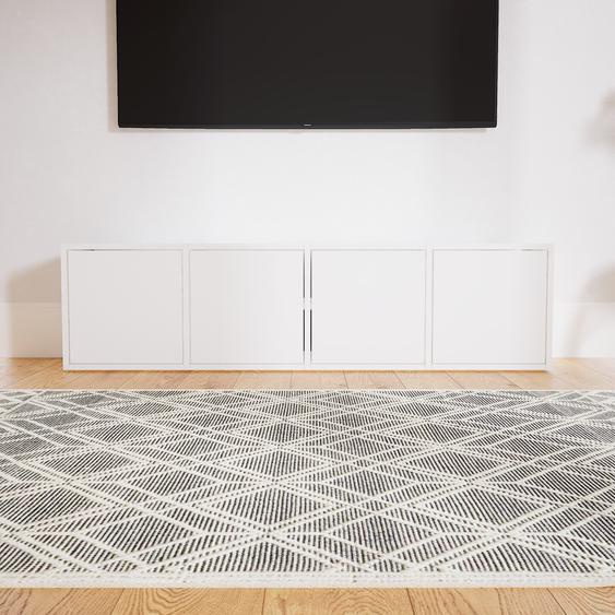 Buffet bas - Blanc, pièce de caractère, rangements bas de luxe, avec porte Blanc - 156 x 40 x 34 cm, personnalisable