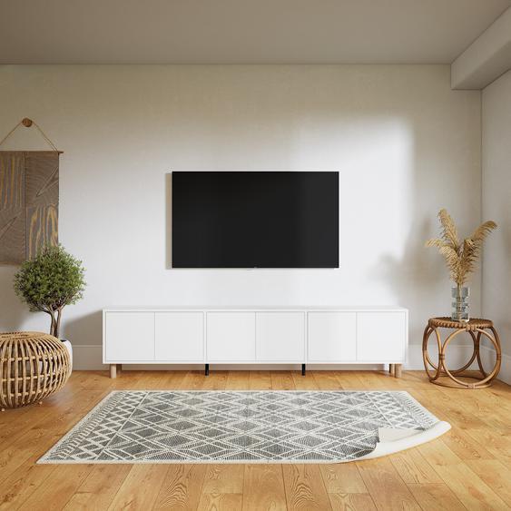 Buffet bas - Blanc, pièce de caractère, rangements bas de luxe, avec porte Blanc - 226 x 52 x 34 cm, personnalisable