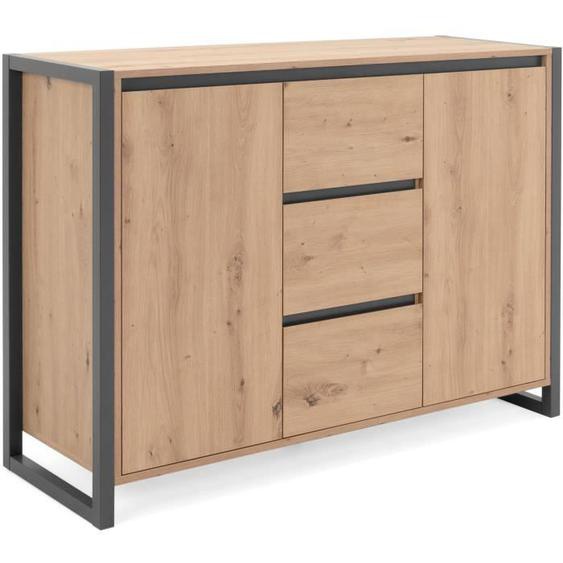 Buffet bas DENVER - Décor chêne artisan / Anthracite - 2 portes 3 tiroirs