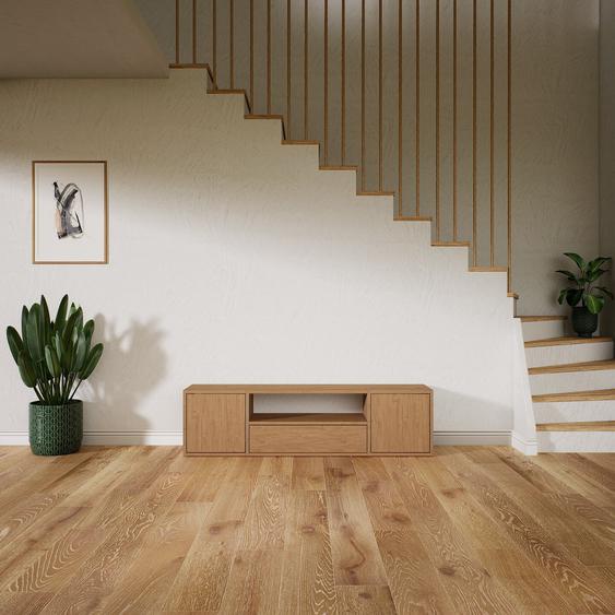 Buffet bas - Effet chêne, design contemporain, avec porte Effet chêne et tiroir Effet chêne - 154 x 41 x 34 cm